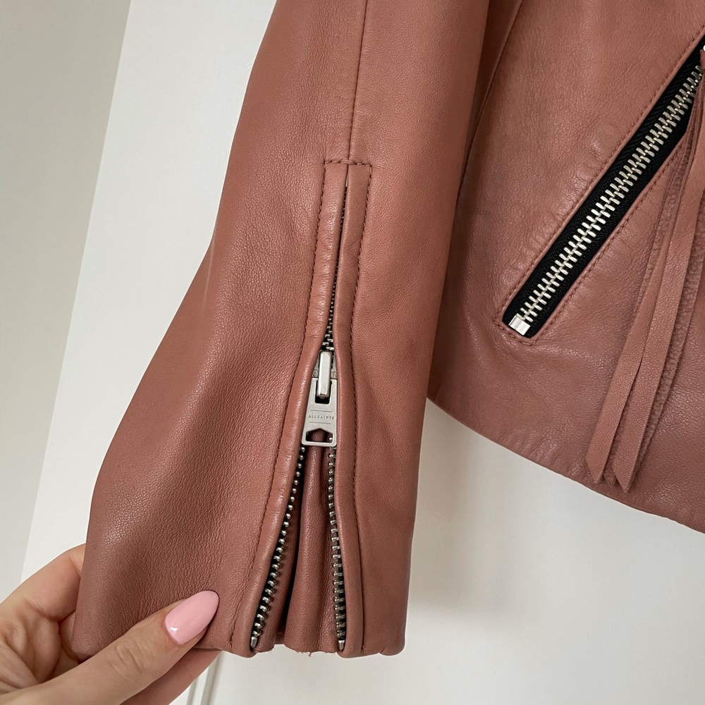 ❌SOLD❌ALLSAINTS Dalby Leather Biker Jacket Pink - Picture 7 of 14